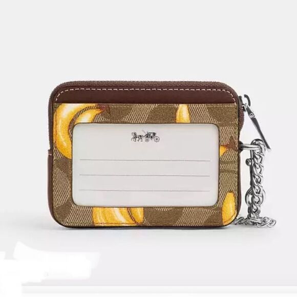 COACH Limited  Zip Card Case In Signature Canvas Banana Print Wallet Bag Purse - Picture 10 of 11
